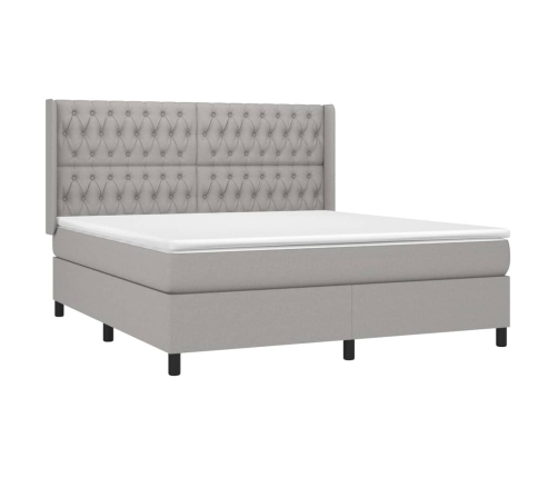 Cama box spring con colchón tela gris claro 180x200 cm