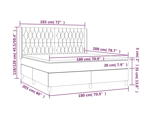 Cama box spring con colchón tela gris claro 180x200 cm