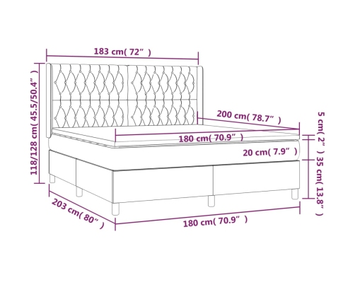 Cama box spring con colchón tela color crema 180x200 cm