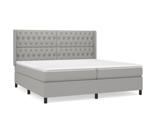 Cama box spring con colchón tela gris claro 200x200 cm