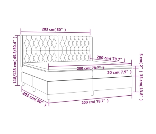 Cama box spring con colchón tela gris claro 200x200 cm