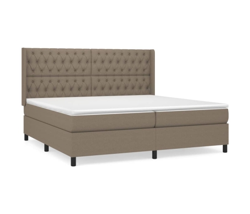 Cama box spring con colchón tela gris taupe 200x200 cm