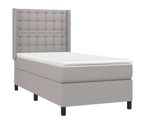 Cama box spring con colchón tela gris claro 80x200 cm