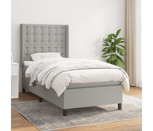 Cama box spring con colchón tela gris claro 80x200 cm