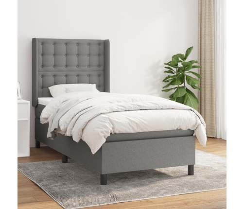 Cama box spring con colchón tela gris oscuro 80x200 cm