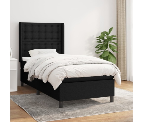 Cama box spring con colchón tela negro 80x200 cm