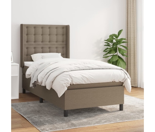 Cama box spring con colchón tela gris taupe 80x200 cm