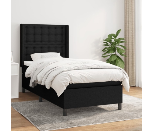 Cama box spring con colchón tela negro 90x200 cm