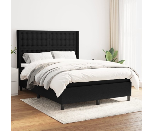 Cama box spring con colchón tela negro 140x190 cm