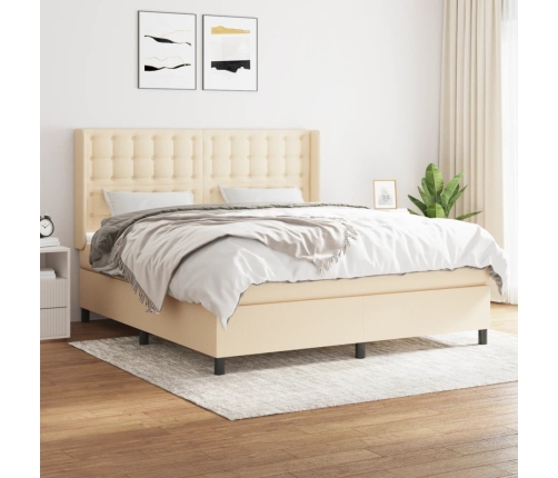 Cama box spring con colchón tela color crema 160x200 cm