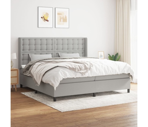 Cama box spring con colchón tela gris claro 200x200 cm