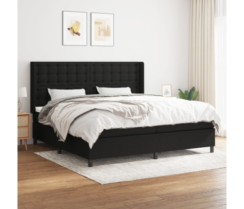 Cama box spring con colchón tela negro 200x200 cm