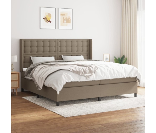 Cama box spring con colchón tela gris taupe 200x200 cm