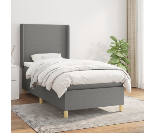 Cama box spring con colchón tela gris oscuro 80x200 cm