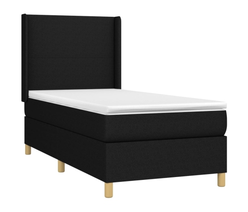 Cama box spring con colchón tela negro 80x200 cm