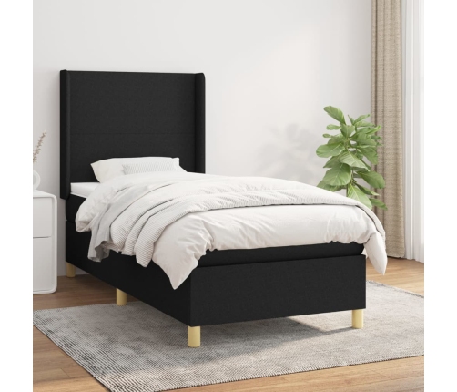 Cama box spring con colchón tela negro 80x200 cm