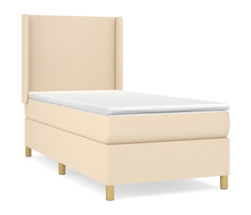 Cama box spring con colchón tela color crema 80x200 cm