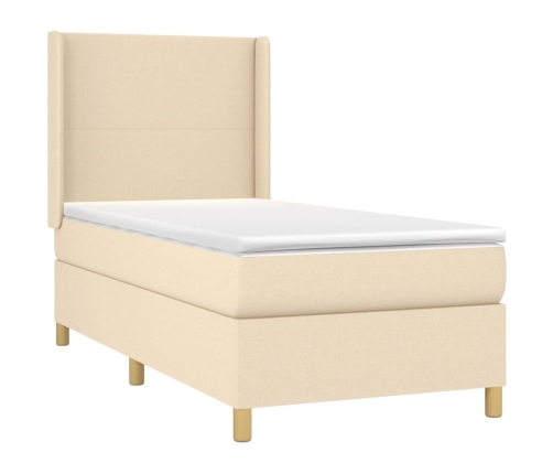 Cama box spring con colchón tela color crema 80x200 cm