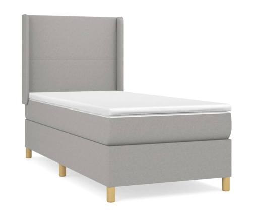 Cama box spring con colchón tela gris claro 90x190 cm