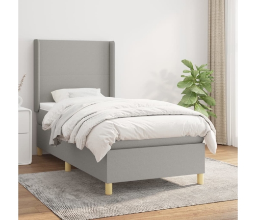 Cama box spring con colchón tela gris claro 90x190 cm