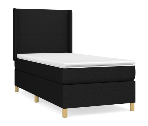 Cama box spring con colchón tela negro 90x190 cm