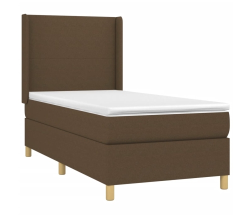 Cama box spring con colchón tela marrón oscuro 90x190 cm