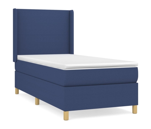 vidaXL Cama box spring con colchón tela azul 90x190 cm