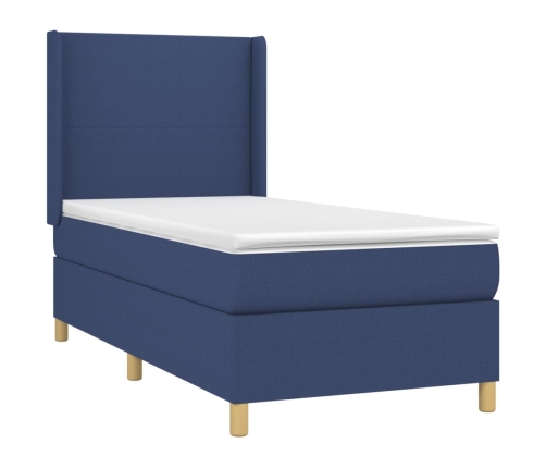 vidaXL Cama box spring con colchón tela azul 90x190 cm