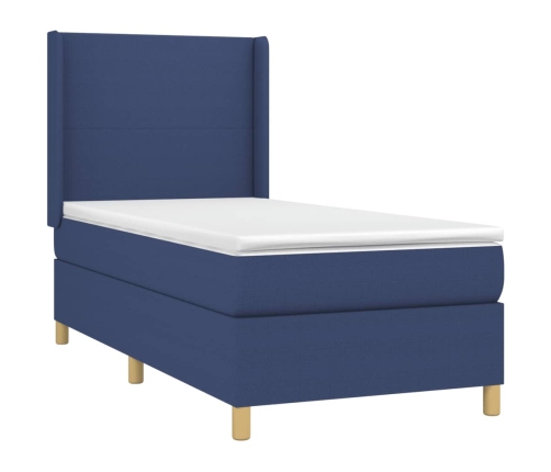 Cama box spring con colchón tela azul 90x200 cm