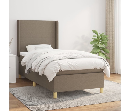 Cama box spring con colchón tela gris taupe 100x200 cm