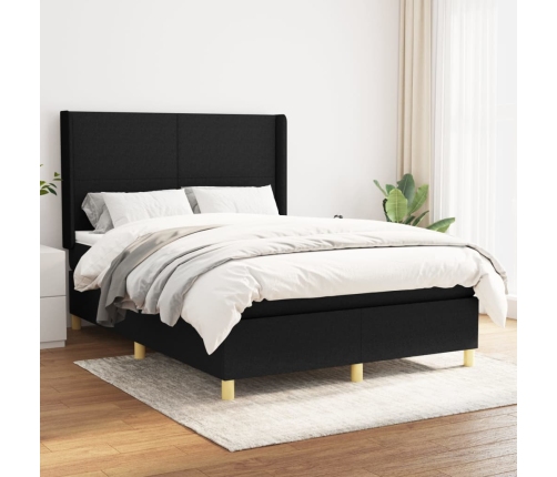 Cama box spring con colchón tela negro 140x190 cm