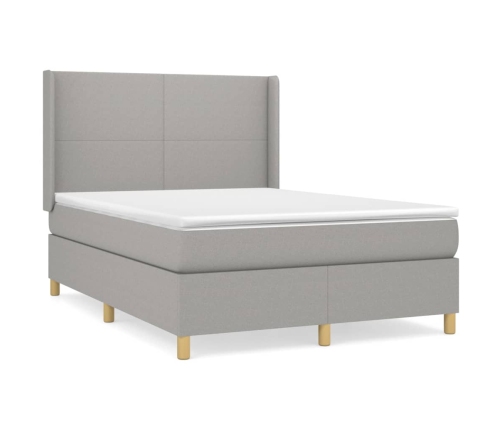 Cama box spring con colchón tela gris claro 140x200 cm