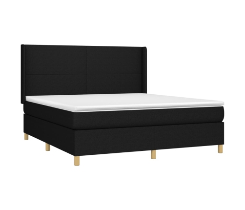 Cama box spring con colchón tela negro 160x200 cm