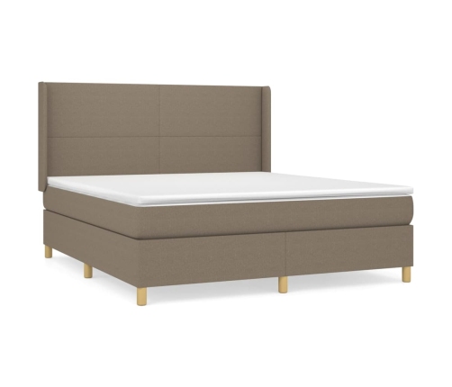 Cama box spring con colchón tela gris taupe 160x200 cm