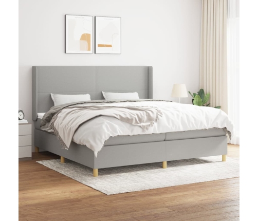 Cama box spring con colchón tela gris claro 200x200 cm