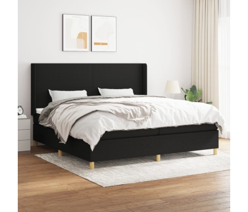 Cama box spring con colchón tela negro 200x200 cm