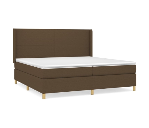 Cama box spring con colchón tela marrón oscuro 200x200 cm