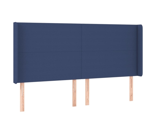 Cama box spring con colchón tela azul 200x200 cm