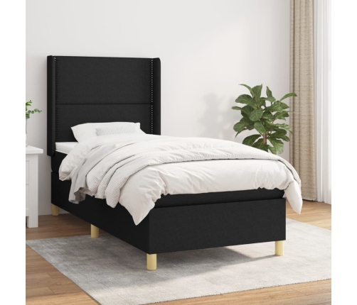 Cama box spring con colchón tela negro 80x200 cm