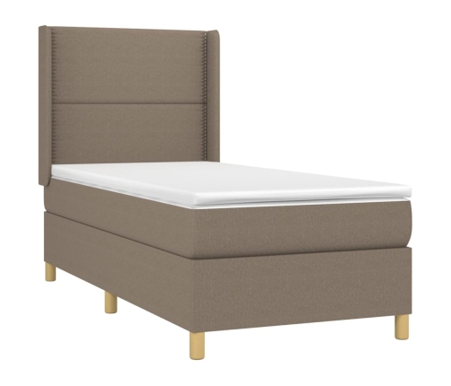 Cama box spring con colchón tela gris taupe 80x200 cm