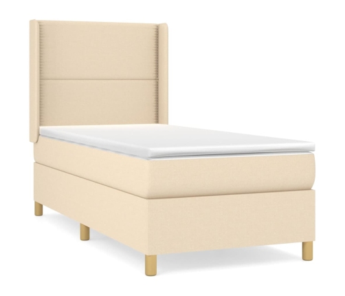 Cama box spring con colchón tela color crema 80x200 cm