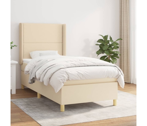 Cama box spring con colchón tela color crema 80x200 cm