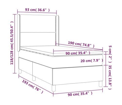 Cama box spring con colchón tela gris oscuro 90x190 cm