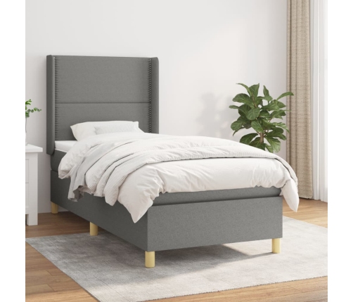 Cama box spring con colchón tela gris oscuro 90x190 cm