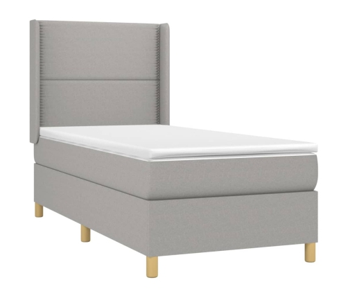 Cama box spring con colchón tela gris claro 90x200 cm