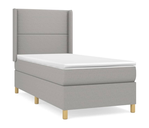 Cama box spring con colchón tela gris claro 100x200 cm