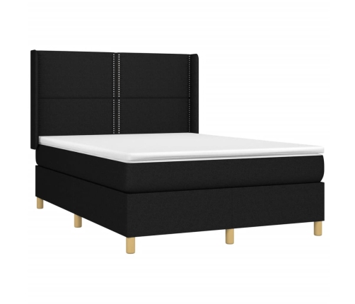 Cama box spring con colchón tela negro 140x190 cm