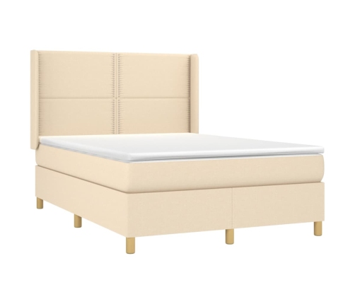 Cama box spring con colchón tela color crema 140x190 cm