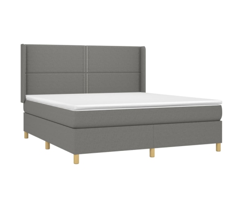 Cama box spring con colchón tela gris oscuro 160x200 cm