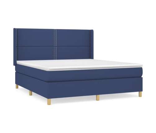 Cama box spring con colchón tela azul 160x200 cm